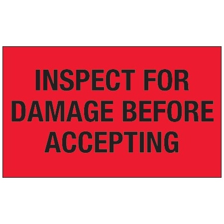 Bsc Preferred 3 x 5'' - ''Inspect For Damage Before Accepting'' Fluorescent Red Labels BUY00024085